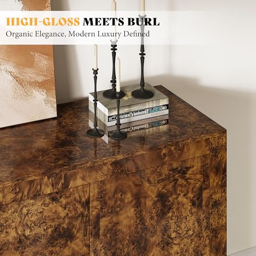 60" High Gloss Burl Buffet Sideboard Storage Cabinet with Drawers, view 6