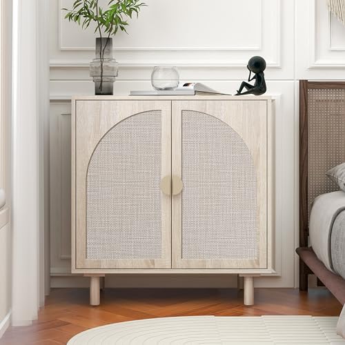 2-Door Storage Cabinet with Textured Woven Doors, Modern Sideboard Buffet for Small Spaces & Apartments, Accent Cabinet with Adjustable Shelf for Moving Season for Living Dining Room