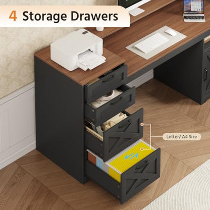 63" Farmhouse Computer Desk with 4 Drawers for Home Office, Bedroom, view 6