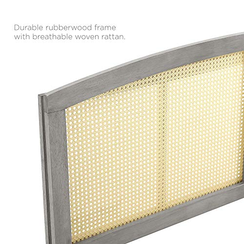 Halcyon Cane Woven Rattan Queen Headboard | Serene Island Vibe | Mid-Century Modern Design | Natural Wood Frame | Durable Rubberwood | Gray