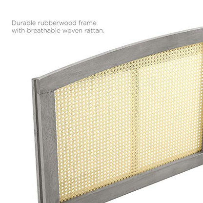 Halcyon Cane Woven Rattan Queen Headboard | Serene Island Vibe | Mid-Century Modern Design | Natural Wood Frame | Durable Rubberwood | Gray