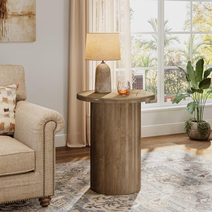 Tribesigns Round Side Table for Living Room, Farmhouse Small End Table with Fluted Base, 20-Inch Rustic Brown Nightstand, Accent Furniture for Small Space Bedroom Apartment