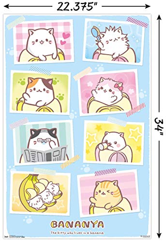 Bananya - Grid Wall Poster, 22.375" x 34", Poster & Mount Bundle