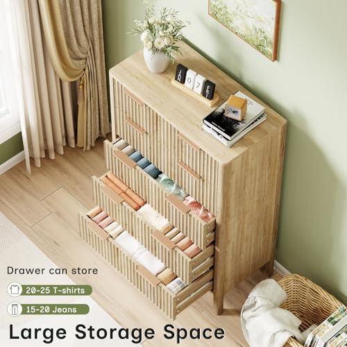 Fluted Oak 5 Drawer Dresser, view 4