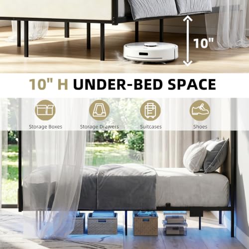 Queen Canopy Bed with Tall Headboard, Charging Station & LED Light (Black), view 4