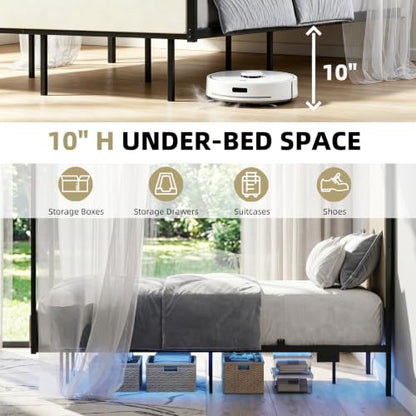 Queen Canopy Bed with Tall Headboard, Charging Station & LED Light (Black), view 4