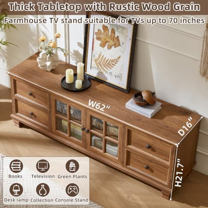 Farmhouse TV Stands for Living Room, Brown, view 5