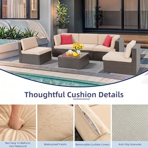 6 Pieces Patio Furniture Set, Outdoor Sectional Patio Sofa Couch, view 5