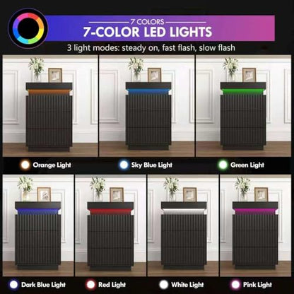 (Set of 2) End Table with Fast USB C Charging Station, Sofa Side Table with 2 Drawers and LED Lights, Large Storage Modern Wood Storage Cabinet for Living Room,Bedroom,Office, Black