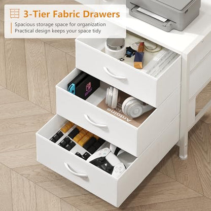 Reversible Computer Desk with Hutch, Home Office Desk with Drawers and Bookshelf, 52'' Study Writing Desk with Storage Shelves for Bedroom Home Office, White