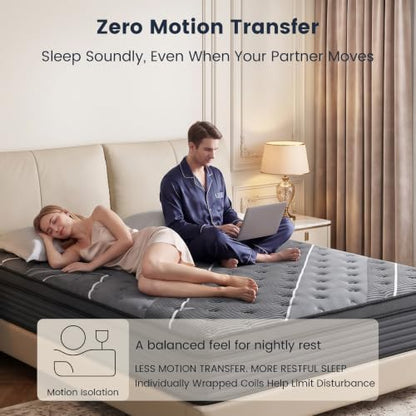Queen Mattress 12 Inch Hybrid Mattress, Pocket Coils Memory Foam, view 7