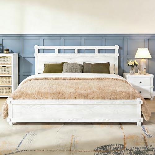 California King Modern Farmhouse Wood Grain Bed Frame (Antique White), view 2