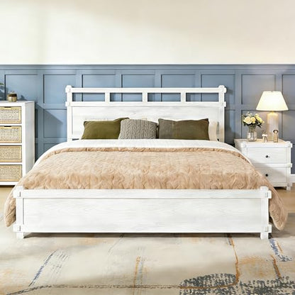 California King Modern Farmhouse Wood Grain Bed Frame (Antique White), view 2