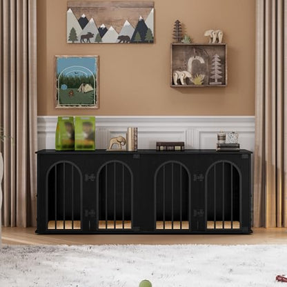 63" Double Dog Crate Furniture, Dog Kennel Indoor with Cushion, view 4