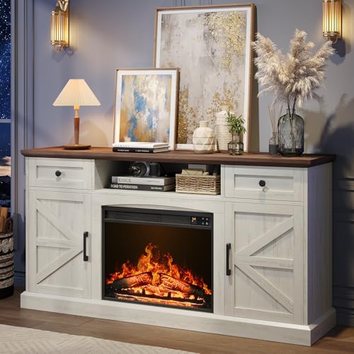 Farmhouse Fireplace TV Stand, TV Table with 23" Electric Fireplace, view 2