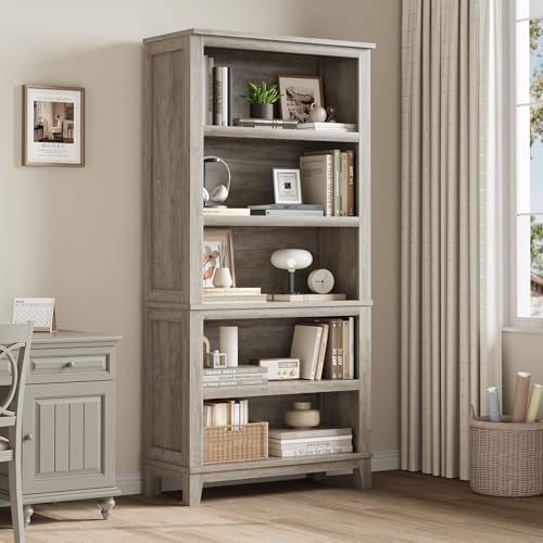 71" Farmhouse Bookcase, 5-Tier Tall Bookshelf with Adjustable Shelves, view 3