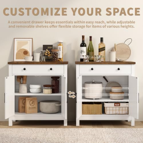 Buffet Cabinet, Small Coffee Bar Cabinet with Drawer, White, view 7