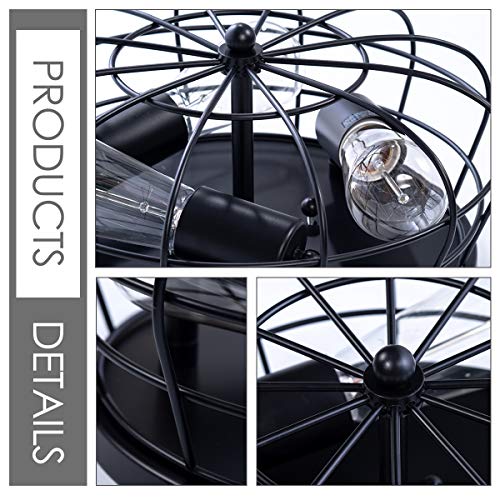 Industrial Black Semi Flush Mount Ceiling Light 3-Light Rustic Ceiling Lamp Fixture with Metal Cage for Kitchen Living Room Dining Room Bedroom Hallway