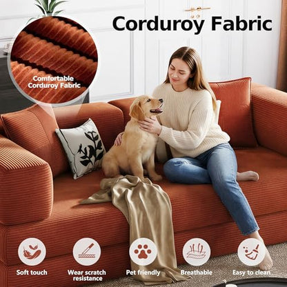 78.8'' Boneless Sleeper Sofa Bed,Convertible Futon Couch with Storage Pocket and 2 Pillows,Modular Corduroy Sofa for livingroom,Small speace,Orange