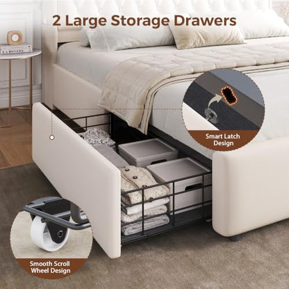 King Size Bed Frame with 2 Storage Drawers & Hidden Headboard, view 6