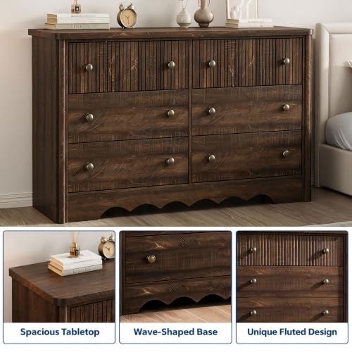 6 Drawer Dresser for Bedroom, 47.2" Wide Fluted Dresser, view 4