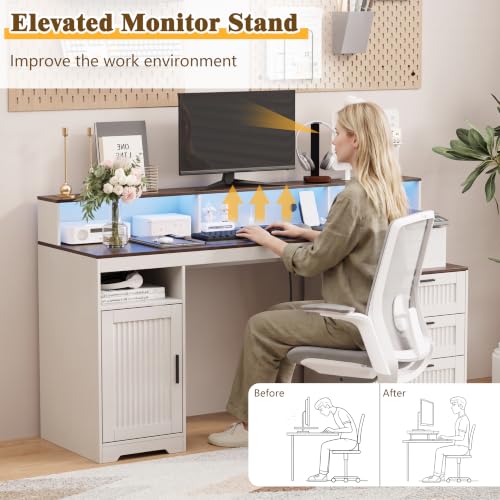 65" Farmhouse Home Office Desk with 3 Drawers and LED Lights, view 7