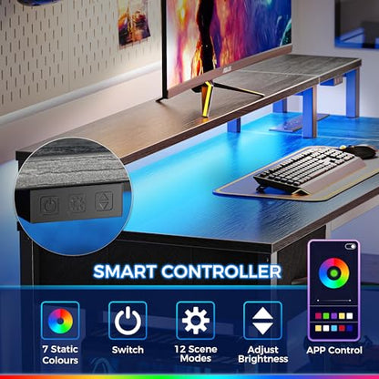 53 inch Reversible L Shaped Desk with LED Lights & Power Outlets, view 6