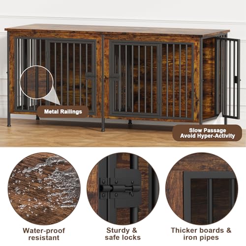 63" Dog Crate Furniture for 1 or 2 Dogs, Brown (DC102), view 7