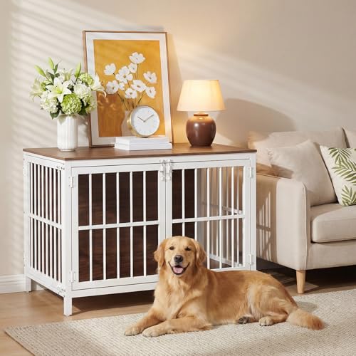 Heavy Duty Dog Crate Furniture, 39.4" Wooden Indoor Kennel with 3 Doors, view 3