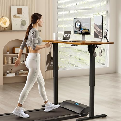 Height Adjustable Electric Standing Desk, 55 x 24 Inches Memory Home Office Sit Stand up Desk with Phone Holder and USB Charging Port, Rustic Brown