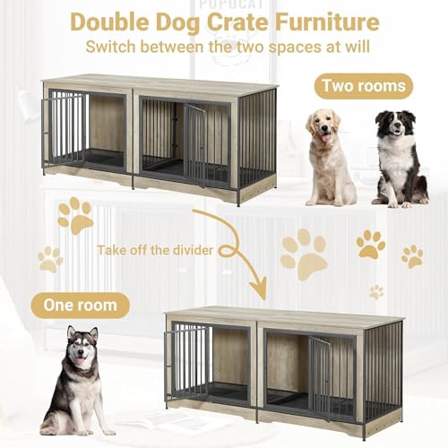 75'' Double Dog Crate Furniture for 2 Large Dogs, view 4