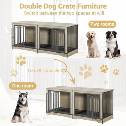 75'' Double Dog Crate Furniture for 2 Large Dogs, view 4