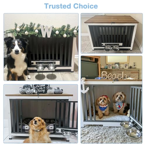 Large Dog Crate Furniture with Bowl for Travel Foldable Dog Crate, view 7