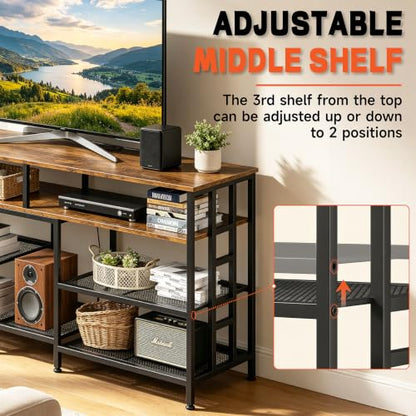 55 Inch Wide TV Stand with Power Outlets, LED Strip Lights, view 5