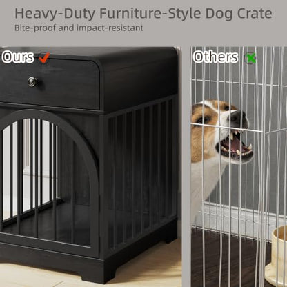Dog Crate Furniture, Wooden Dog Crate House with Drawer, view 6