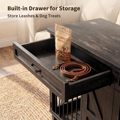 Dog Crate Furniture TV Stand with Storage Drawers, Large Wooden Kennel, view 5