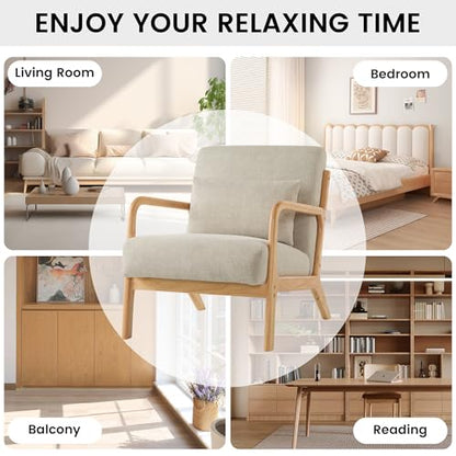 Mid Century Modern Accent Chair Set of 2, Upholstered Chair for Living Room, Accent Chair with Lumbar Pillow Solid Wood Frame Reading Chair Armchair for Bedroom Small Spaces, Grey