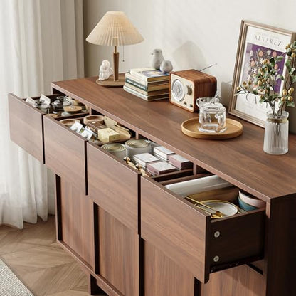 55in Walnut Buffet Cabinet, Mid Century Wood Sideboard Storage, view 8