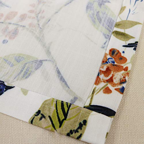 Blue Valance Curtains for Living Room, Linen Textured Bird and Flower Print Window Treatment Rod Pocket Window Valances for Bathroom, 52 x 14, One Piece
