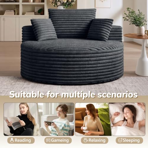 Oversized Round Chaise Lounge, 50" Boneless Chair, Dark Grey, view 6