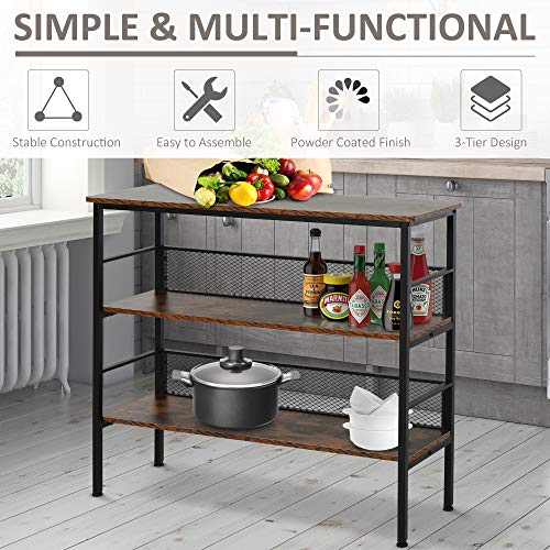 Black three tier industrial metal and wood console table, view 6