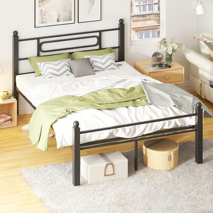 Black Metal Full Size Bed Frames with Headboard, Heavy-Duty Metal Slats Support, view 4