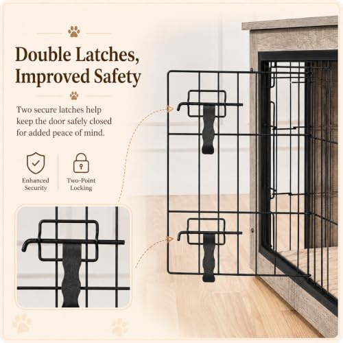 27.5in Wooden Dog Crate Furniture w/Cushion for Small Dogs, Gray, view 8