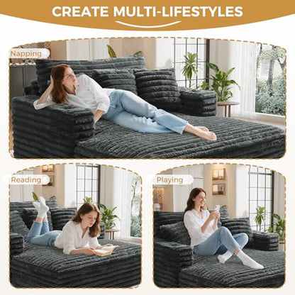 60" Oversized Chaise Lounge Indoor with Wood Frame, Dark Grey, view 6
