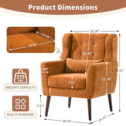 Modern Accent Chair, Upholstered Arm Chair with Waist Pillow, Single Sofa Chair for Living Room Bedroom Small Spaces (Orange)