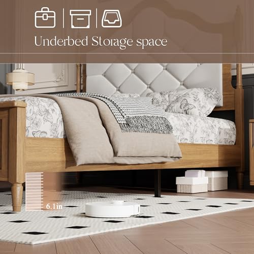 Queen Size Platform Bed Frame with Upholstered Headboard, view 5