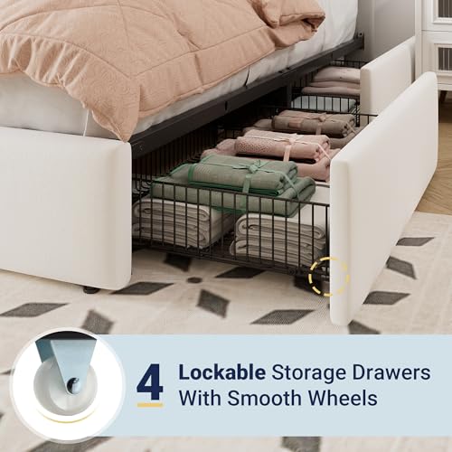King Size Storage Bed Frame, Vertical Channel Tufted Adjustable Headboard, view 6