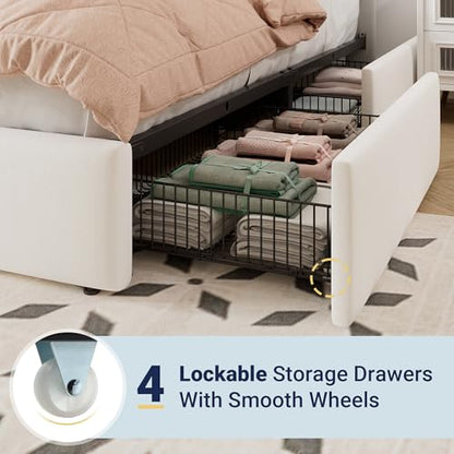 King Size Storage Bed Frame, Vertical Channel Tufted Adjustable Headboard, view 6