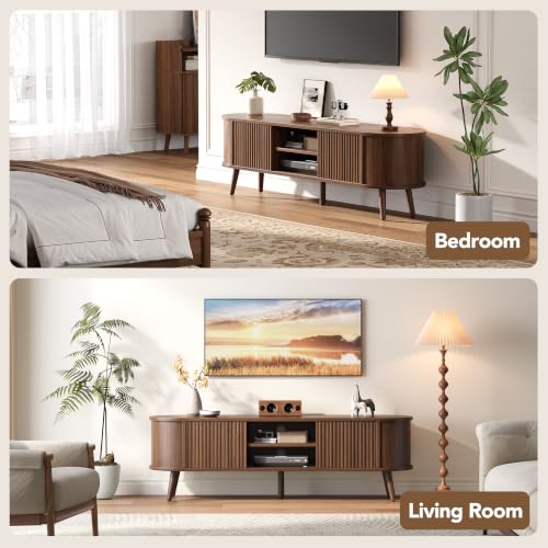 58" Mid Century Modern TV Stand for TVs up to 60 Inch, TV Console, Walnut, view 7