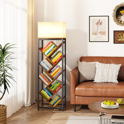 9 Tier Tree Bookshelf with Top Shelf,Brown TBC002H | Floor Standing Bookshelf for Narrow Space Storage Organizer Bookcase Display Rack Corner Bookcase for Bedroom Living Room